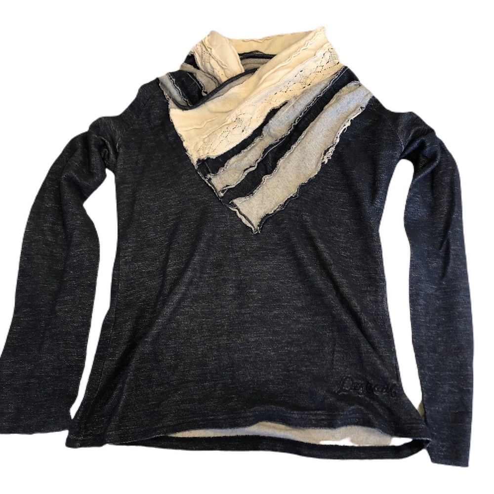 Desigual Blue/White Cowl Neck Sweater Size L-XL